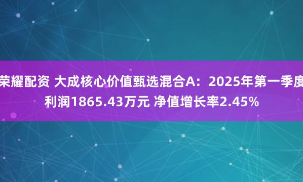 荣耀配资 大成核心价值甄选混合A：2025年第一季度利润1865.43万元 净值增长率2.45%